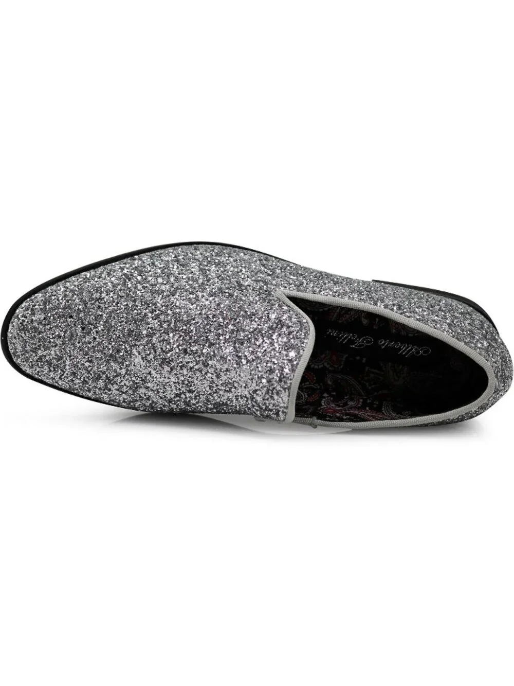 Men's Silver Vintage Glitter Loafers Slip On Tuxedo Dress Party Classic Shoes